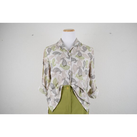 Vintage 90s Polyester Paisley Blouse |size 14P - Picture 2 of 8
